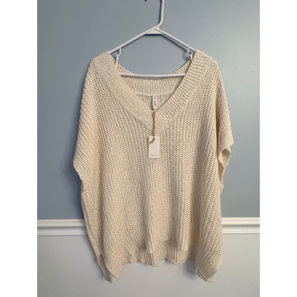 NWT Cream Chunky Knit V-Neck Oversized Sweater Vest Coastal Cottagecore M/L